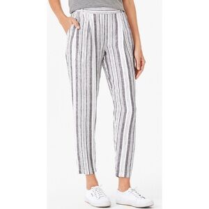 GARNET HILL Linen Gray White Stripe Straight Leg Pants